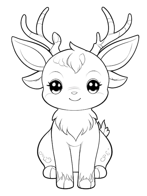 Photo deer coloring pages fo kids and adults cute deer coloring page illustration