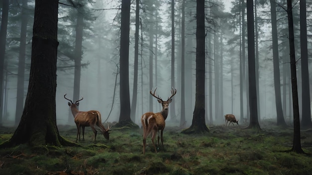 deer in a dark forest