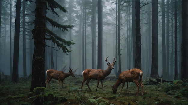 deer in a dark forest