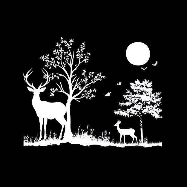 Photo a deer and a deer are in a field with a full moon