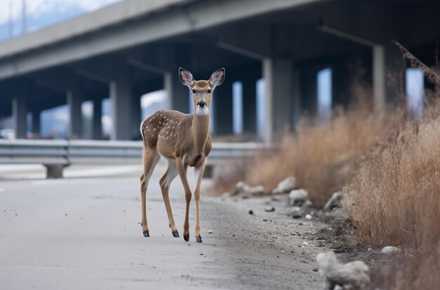 Deer on a desolate road