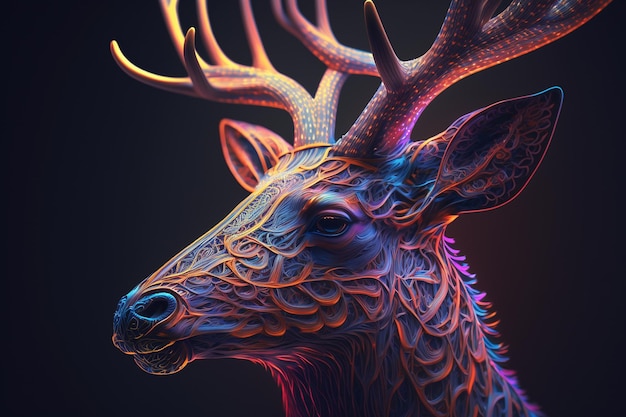 Deer face neon background illustration image Ai generated art