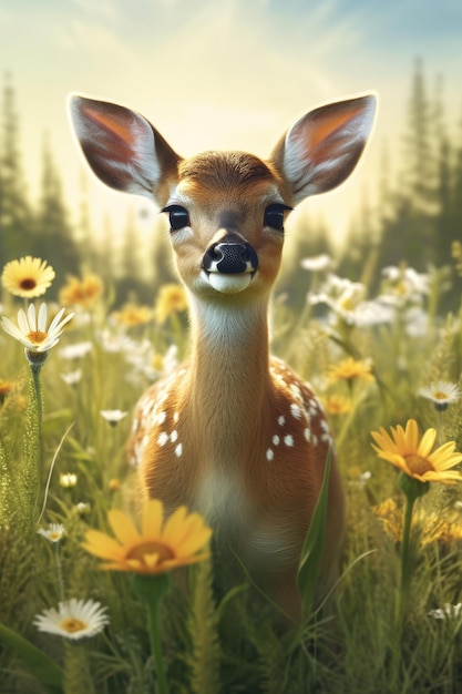 A deer in a field of flowers