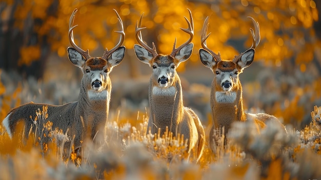 deer in the field with the sun behind them