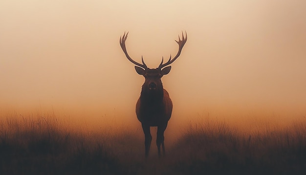 Photo a deer in the fog with the sunrise behind it