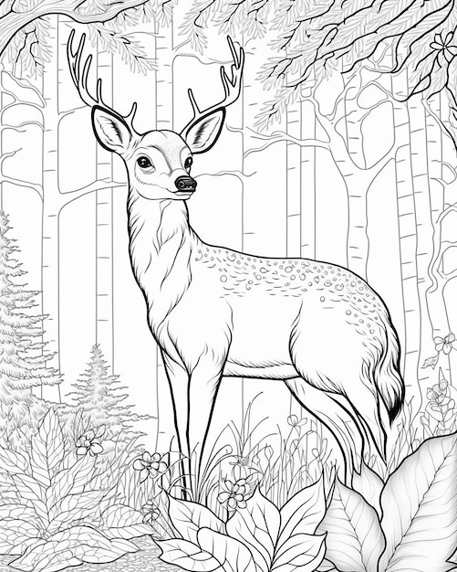 Deer in the forest coloring page