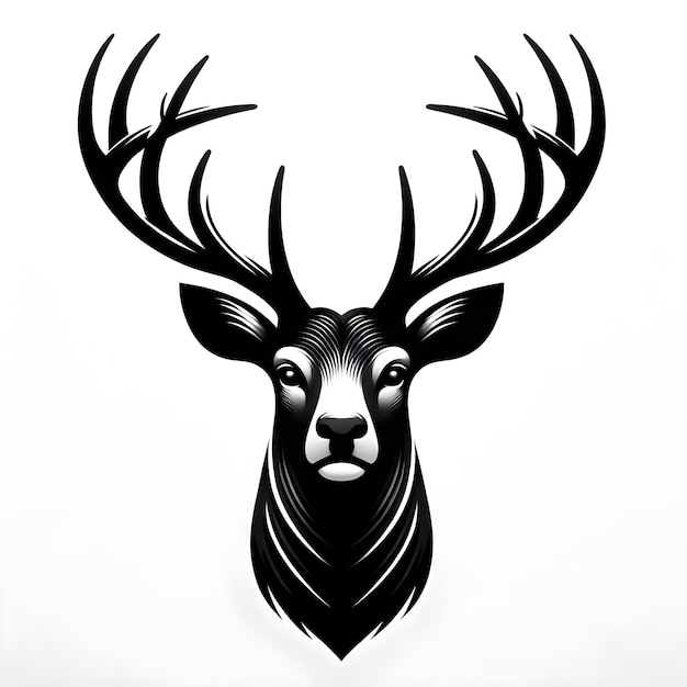 Deer head from the front black with white background