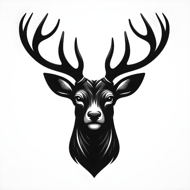 Photo deer head from the front black with white background