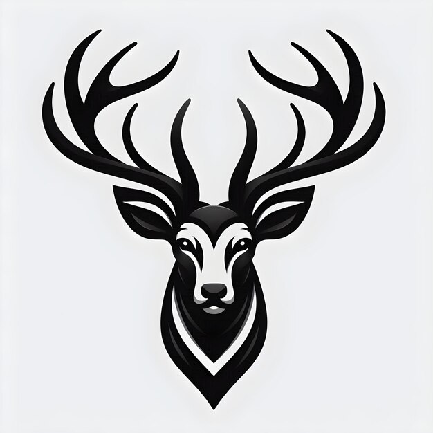 Photo deer head from the front black with white background