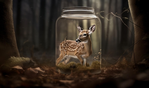 a deer head is in a jar with a deer on it