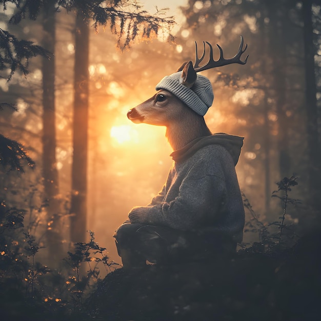 Photo a deer head with a hat on and a sweater that says quot deer quot