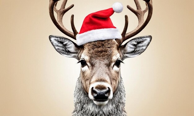 Photo a deer head with a santa hat on it