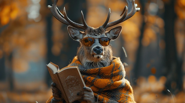 Photo deer reading in the forest