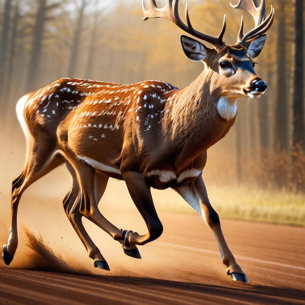 Deer running on background track desert nature wildlife and snow