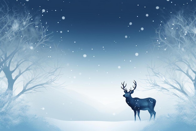 a deer in the snow with a blue background