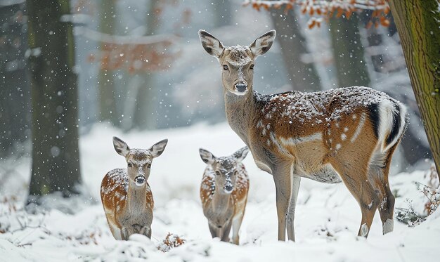 deer in the snow with a deer in the background