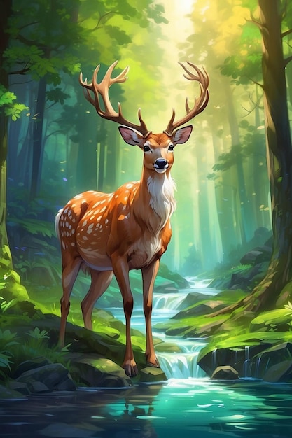 Deer standing in a green forest