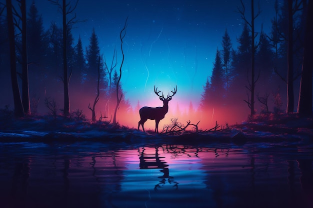 a deer standing in the middle of a forest