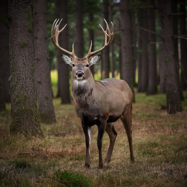 Photo a deer stands in a forest with trees