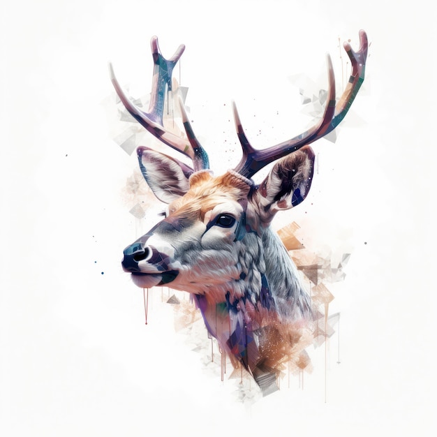 A deer with antlers is painted on a white background.