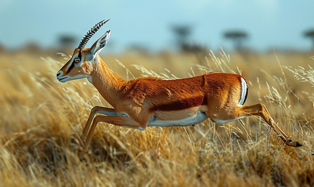 a deer with antlers is running through a field