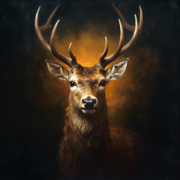 a deer with antlers is shown in a painting