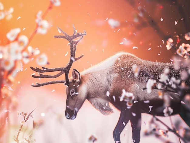 Photo a deer with antlers is standing in a field of flowers