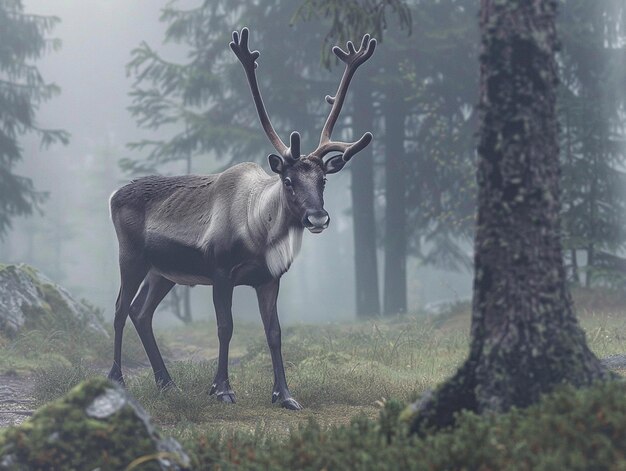 a deer with antlers is standing in the forest