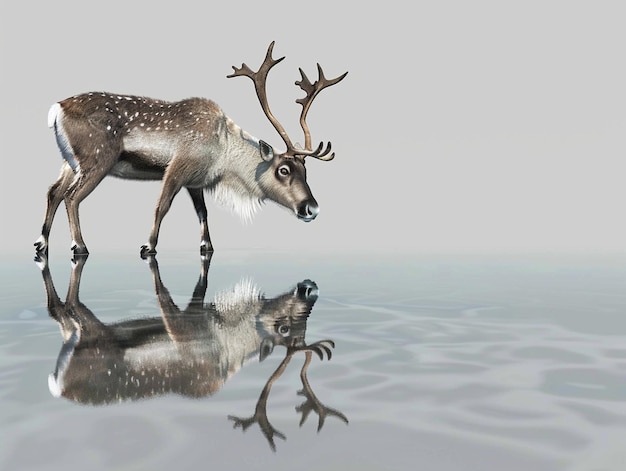 a deer with antlers is standing in the water