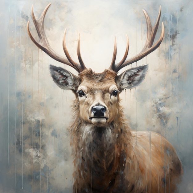 a deer with antlers on its head is shown in a painting