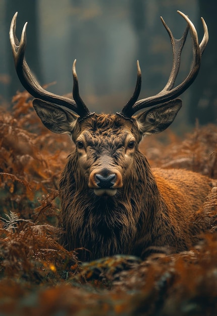 Photo a deer with antlers laying in the woods