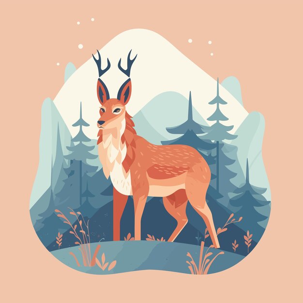 A deer with antlers standing in a forest.