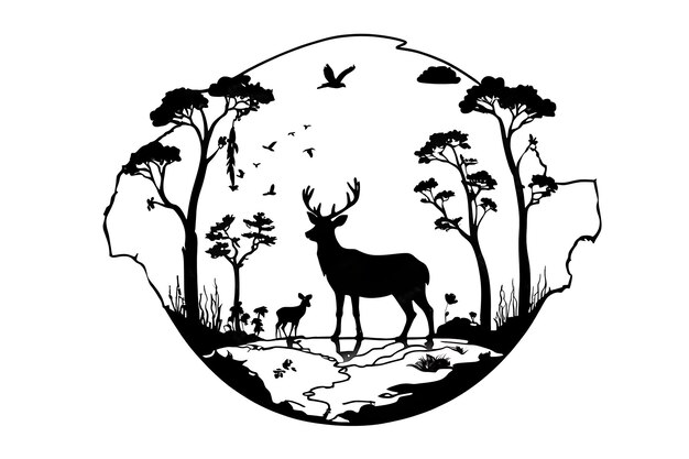 Photo a deer with a black silhouette of a deer in the middle of it