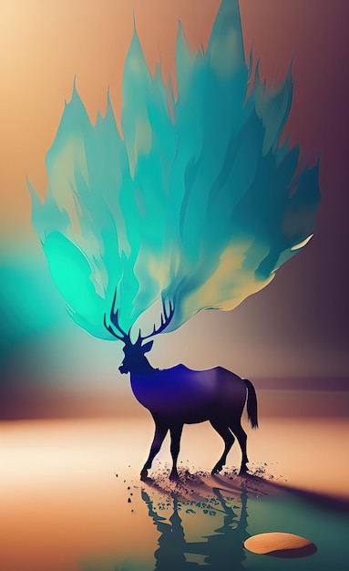 Photo a deer with a blue head and a blue head is standing in front of a colorful background.