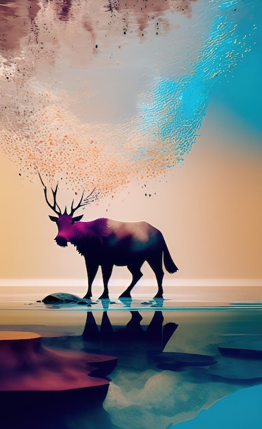 A deer with a colorful background and the words'deer'on it