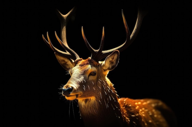 Deer with glowing antlers at night generative AI