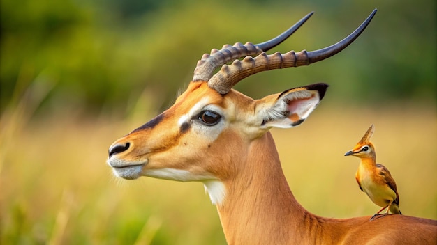 a deer with horns on its head is standing in a field