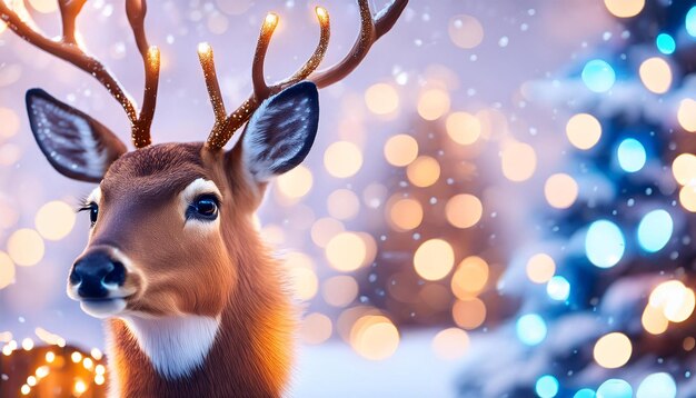 Photo a deer with lights on its head is shown in the snow