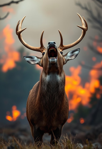 a deer with the mouth open showing the word deer on the side of it