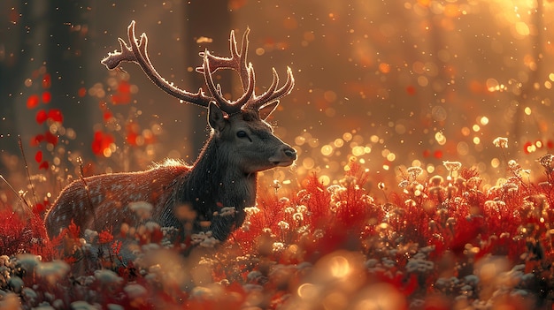 a deer with a red background and the words  deer  on the left