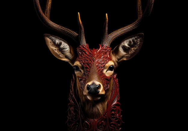 a deer with a red design on it