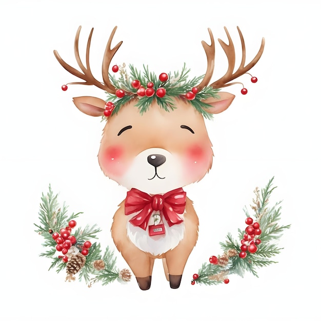 a deer with a wreath on its head and the words  christmas  on it