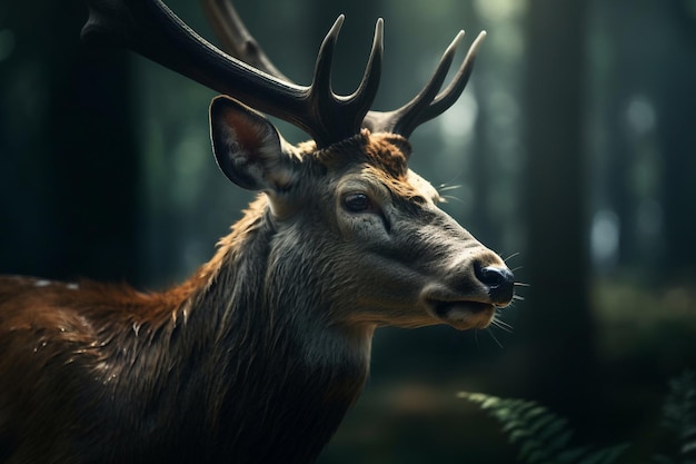 A deer in the woods with a dark background