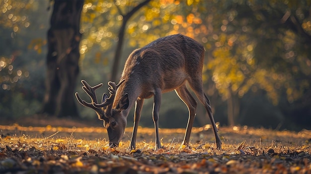 deer in the woods with fall leaves