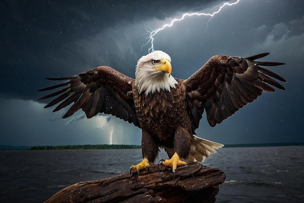 Photo default bald eagle in a thunderstorm