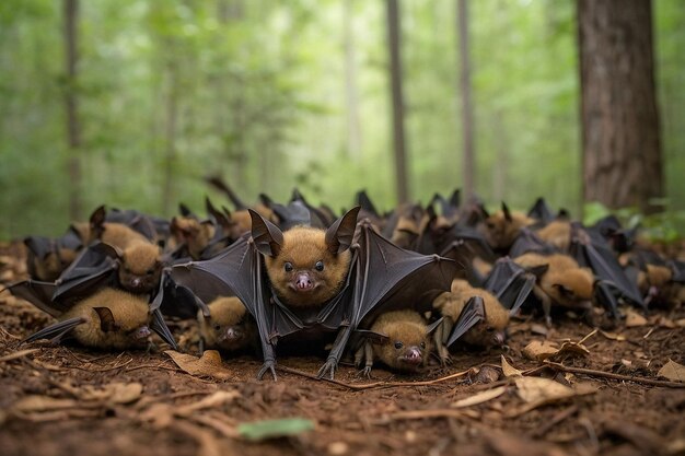 Photo default bat colony in a forest clearing