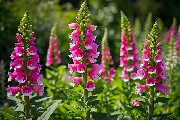 Default Blossoming foxgloves in a garden