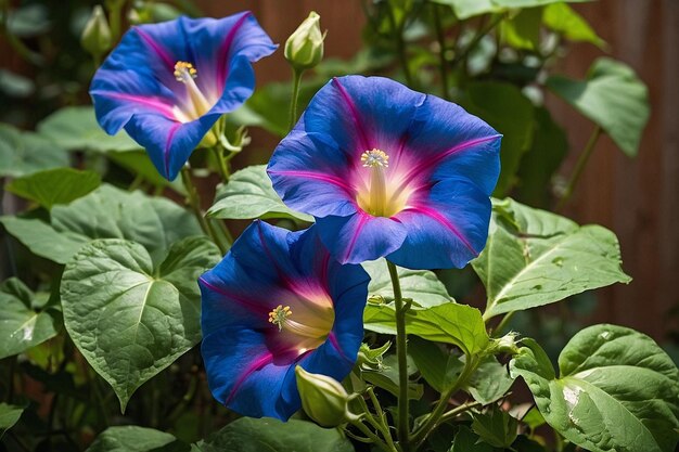 Default Blossoming morning glories in a garden