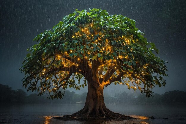 Default Bodhi tree with light rain falling