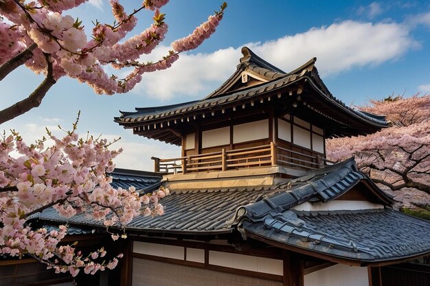 Default Cherry blossom with traditional Japanese roof tiles